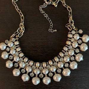 Pearl Crystal Gold Statement Necklace